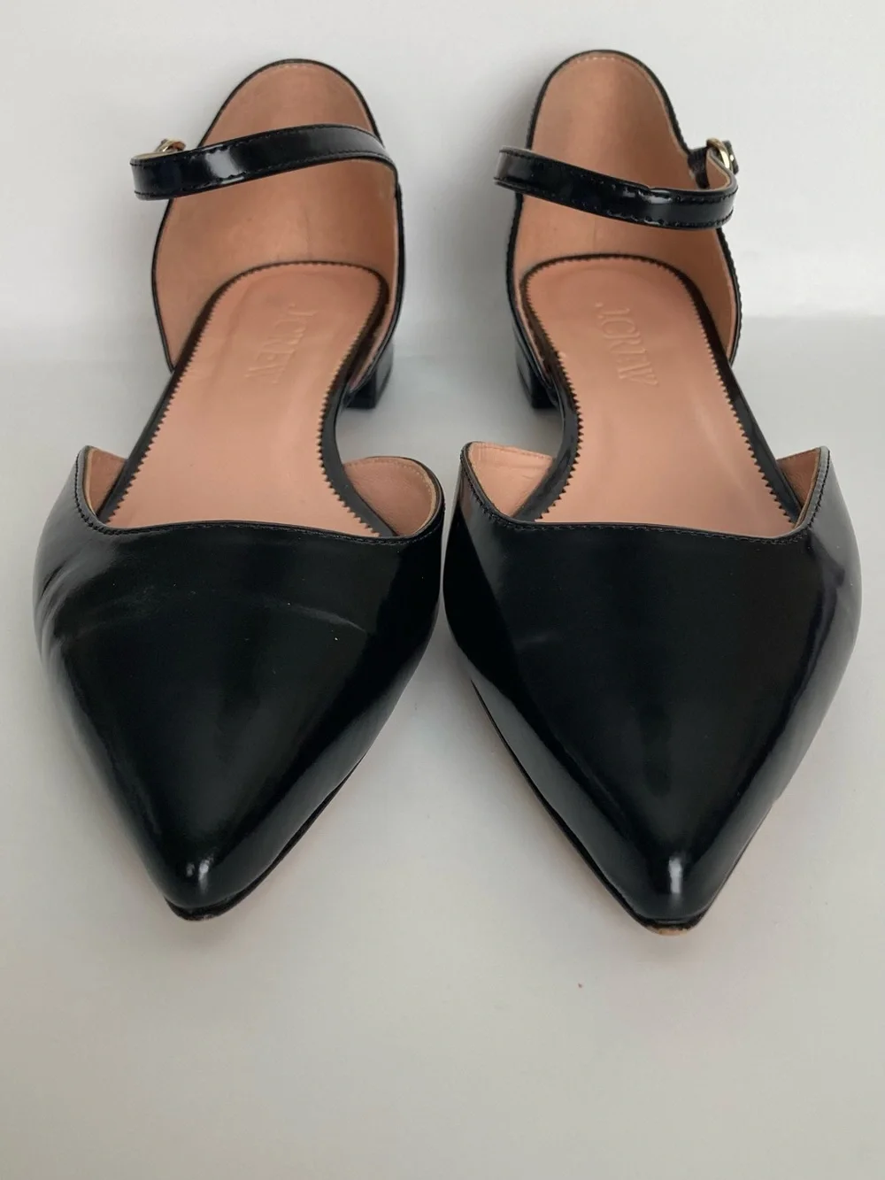 J. Crew Black Patent Pointed D'Orsay Flats with Ankle Strap